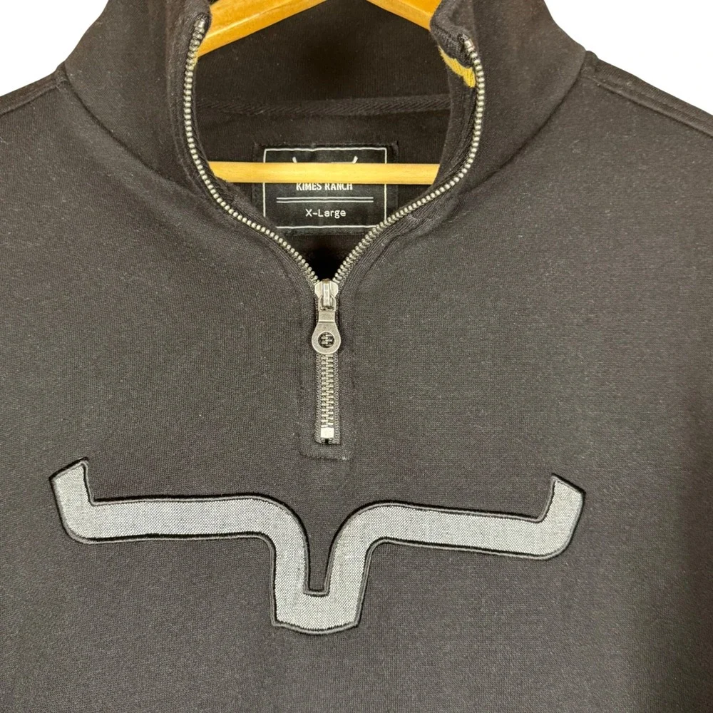Kimes Ranch Black Quarter Zip Pullover Longhorn‎ Logo Sweatshirt Mens XL